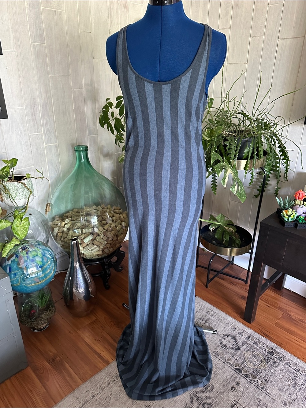 Striped Tank Maxi Dress in Blue and Steel Gray